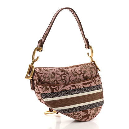 Christian Dior Canvas Embroidered Brocart Saddle Bag Metallic Pink 3 of 10