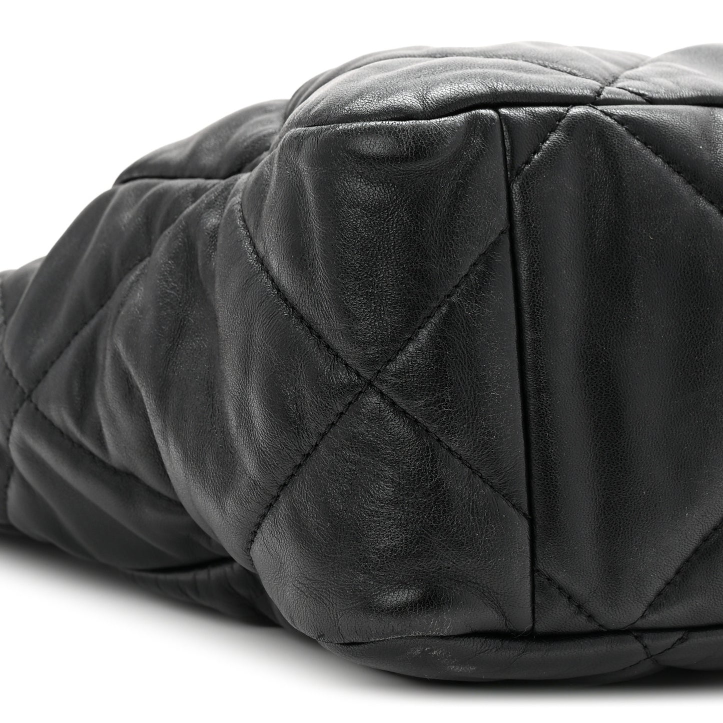 Lambskin Quilted Chanel 19 East West Shopping Bag Black