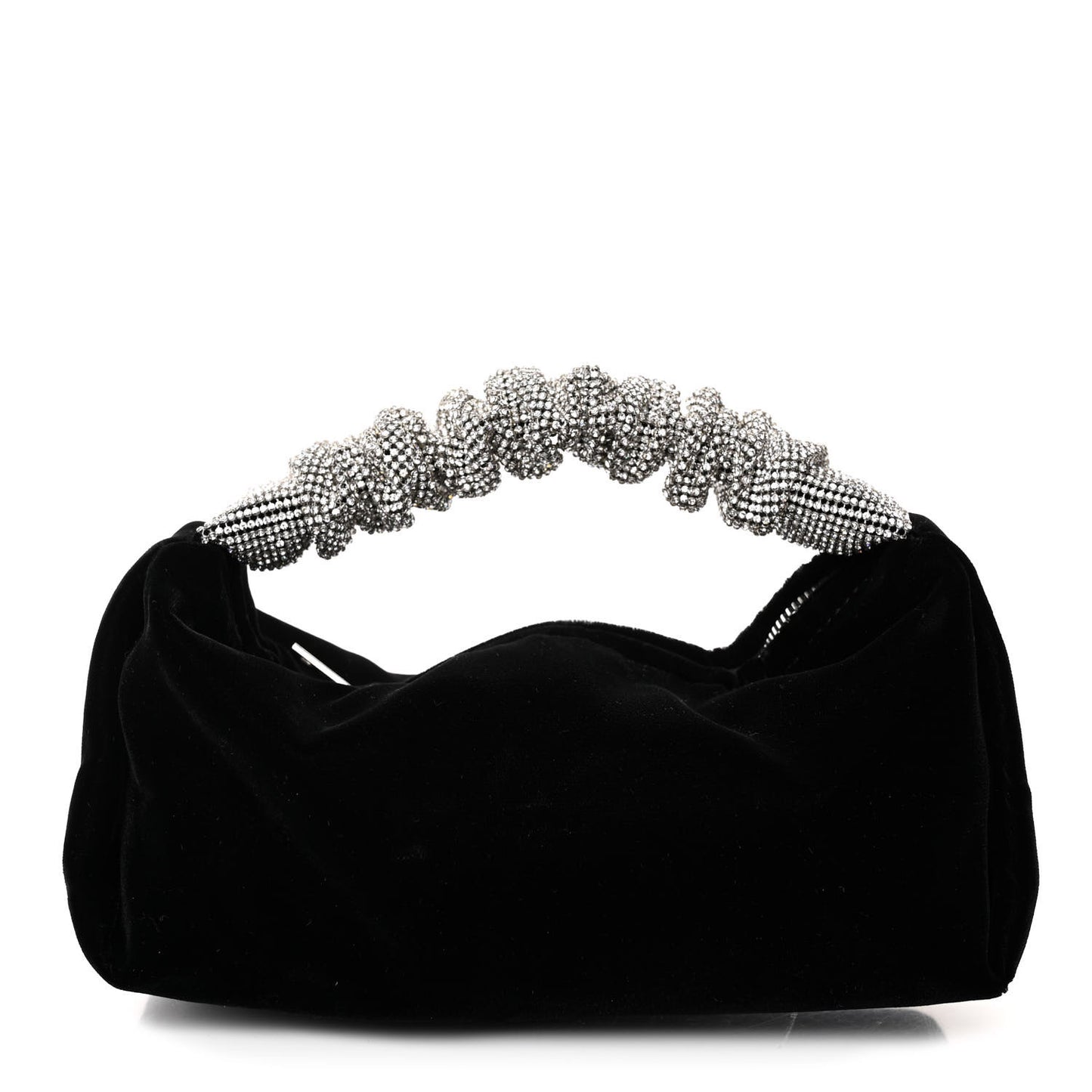 Velvet Crystal Rhinestone Mini Scrunchie Bag Black Silver