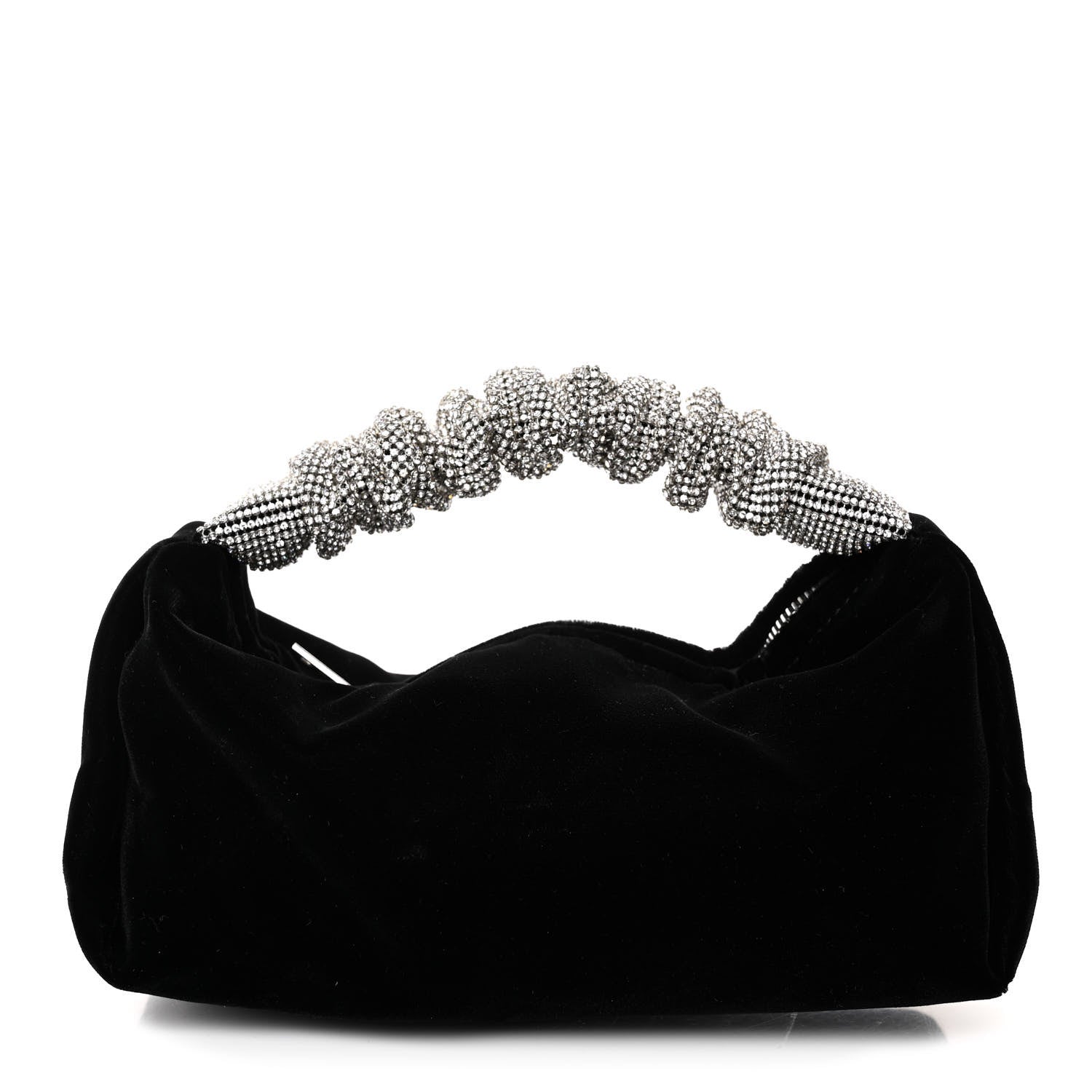 Alexander Wang Velvet Crystal Rhinestone Mini Scrunchie Bag Black Silver 1 of 10