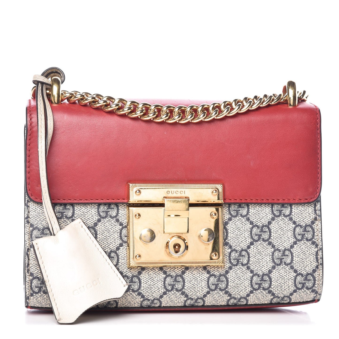 GG Supreme Monogram Moon Calfskin Small Padlock Shoulder Bag Beige Blue Hibiscus Red Mystic White