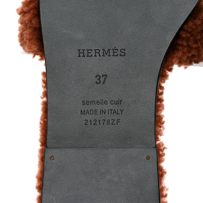 Hermes Woolskin Oran Sandals 37 Cognac 7 of 7