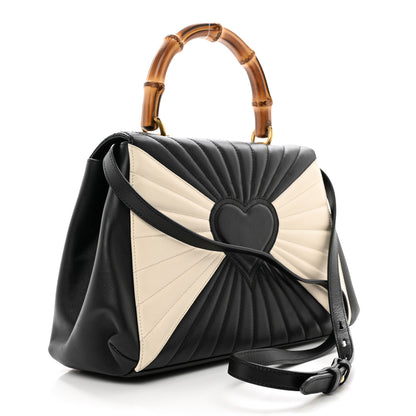 Gucci Calfskin Bamboo Trapuntata Queen Margaret Top Handle Bag Mystic White Black 3 of 10