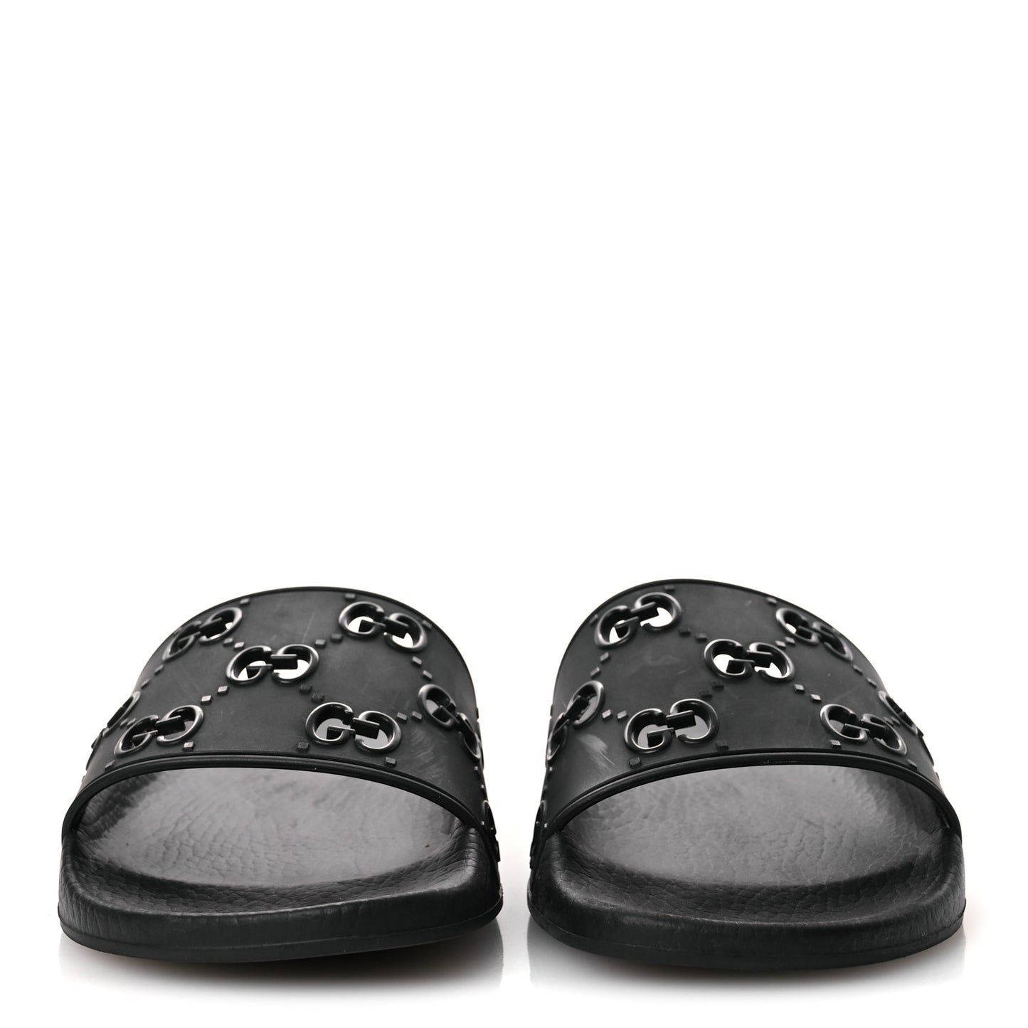 Rubber GG Monogram Perforated Womens Slide Sandals 39 Black
