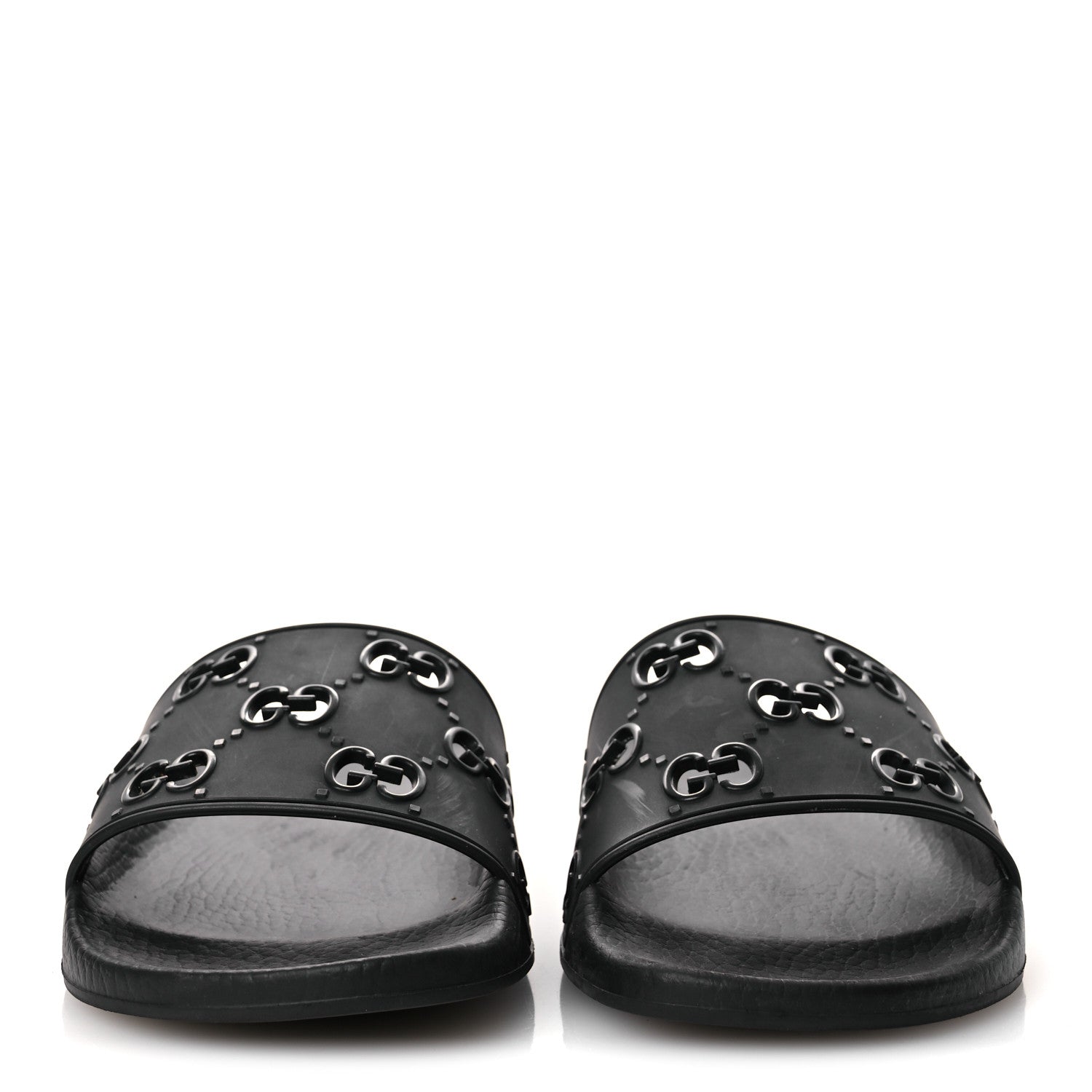 Gucci Rubber GG Monogram Perforated Womens Slide Sandals 39 Black 3 of 13