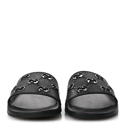 Gucci Rubber GG Monogram Perforated Womens Slide Sandals 39 Black 3 of 13