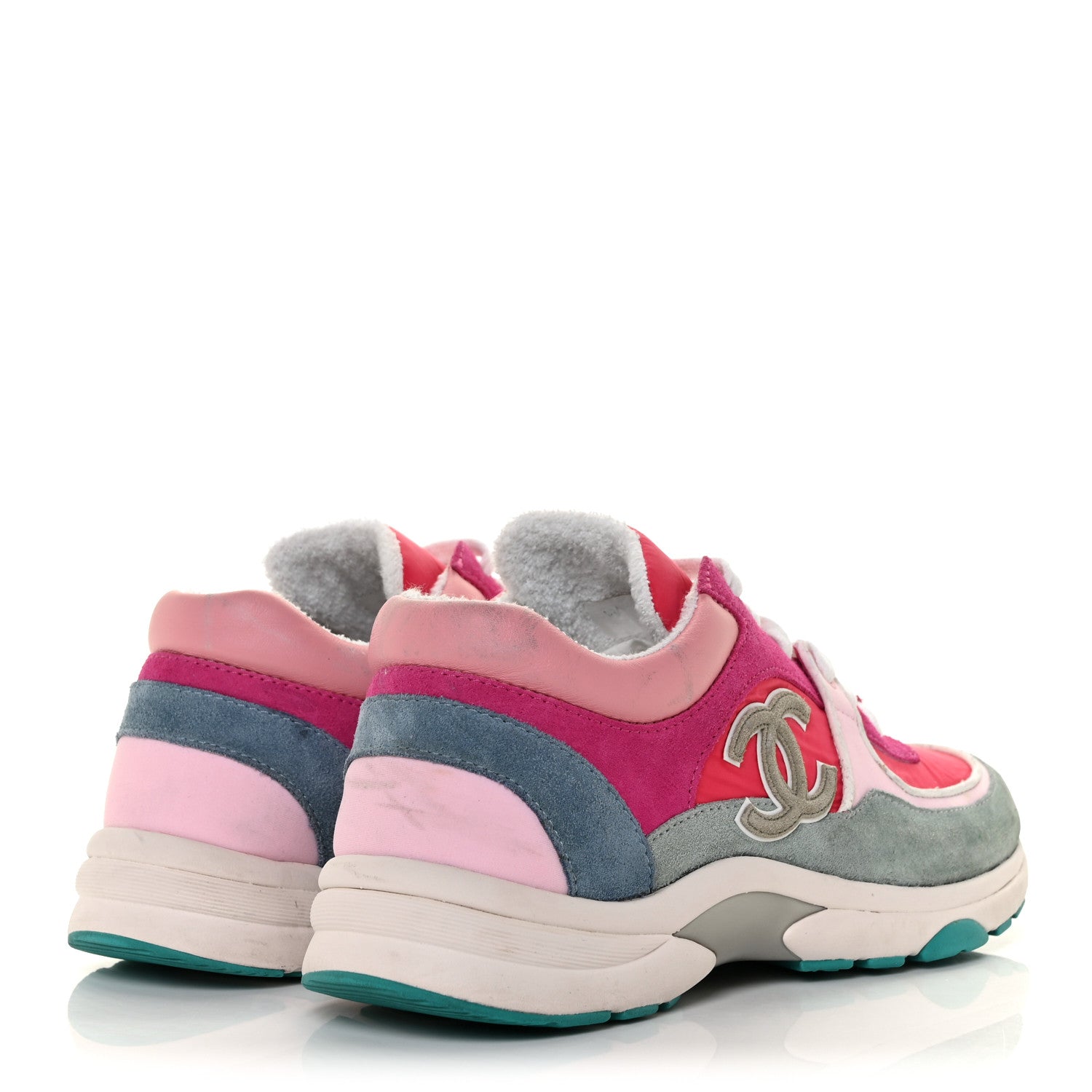 Chanel Nylon Calfskin Suede Womens CC Sneakers 39 Fuchisa Pink 4 of 9