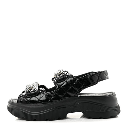 Chanel Shiny Calfskin Chain CC Velcro Dad Platform Sandals  38 Black 1 of 10