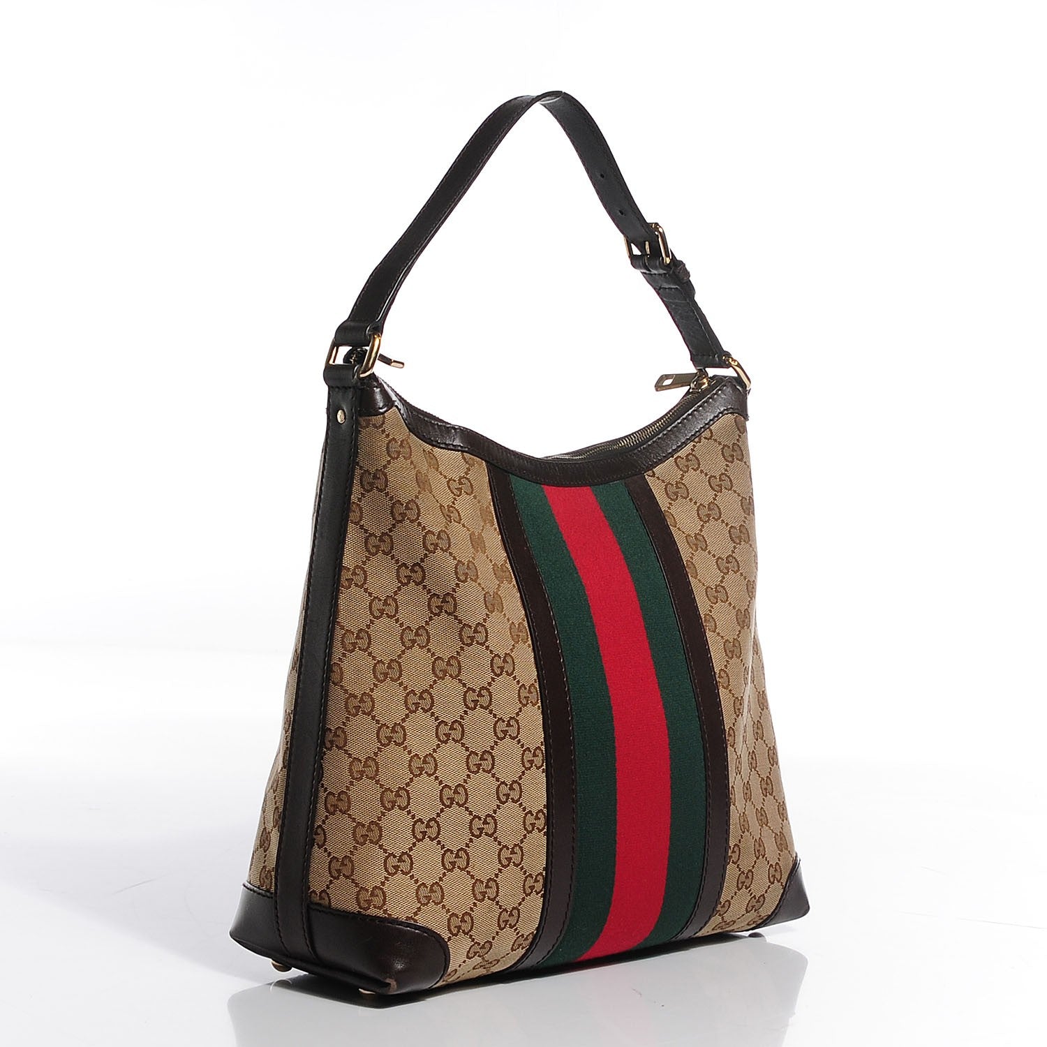 Gucci Monogram Vintage Web Medium Hobo Dark Brown 3 of 11