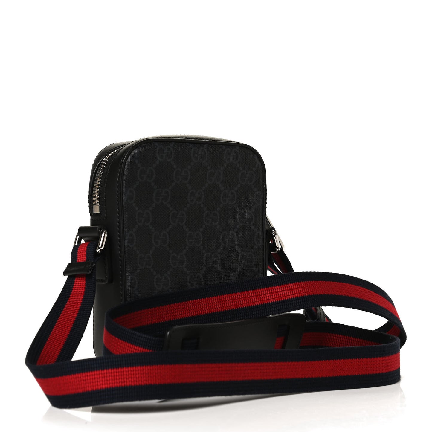 GG Supreme Monogram Appia Calfskin Web Small Camera Messenger Bag Black Grey
