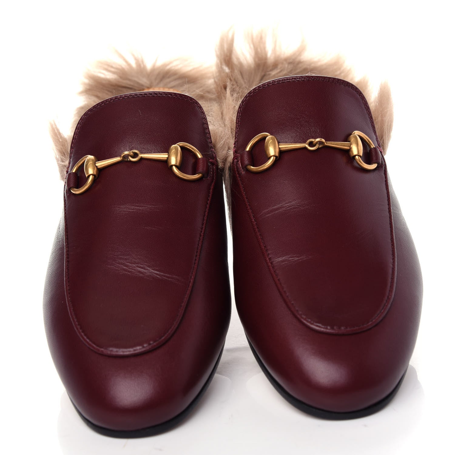Gucci Malaga Kid Fur Womens Princetown Slippers 38 Vintage Bordeaux 5 of 10