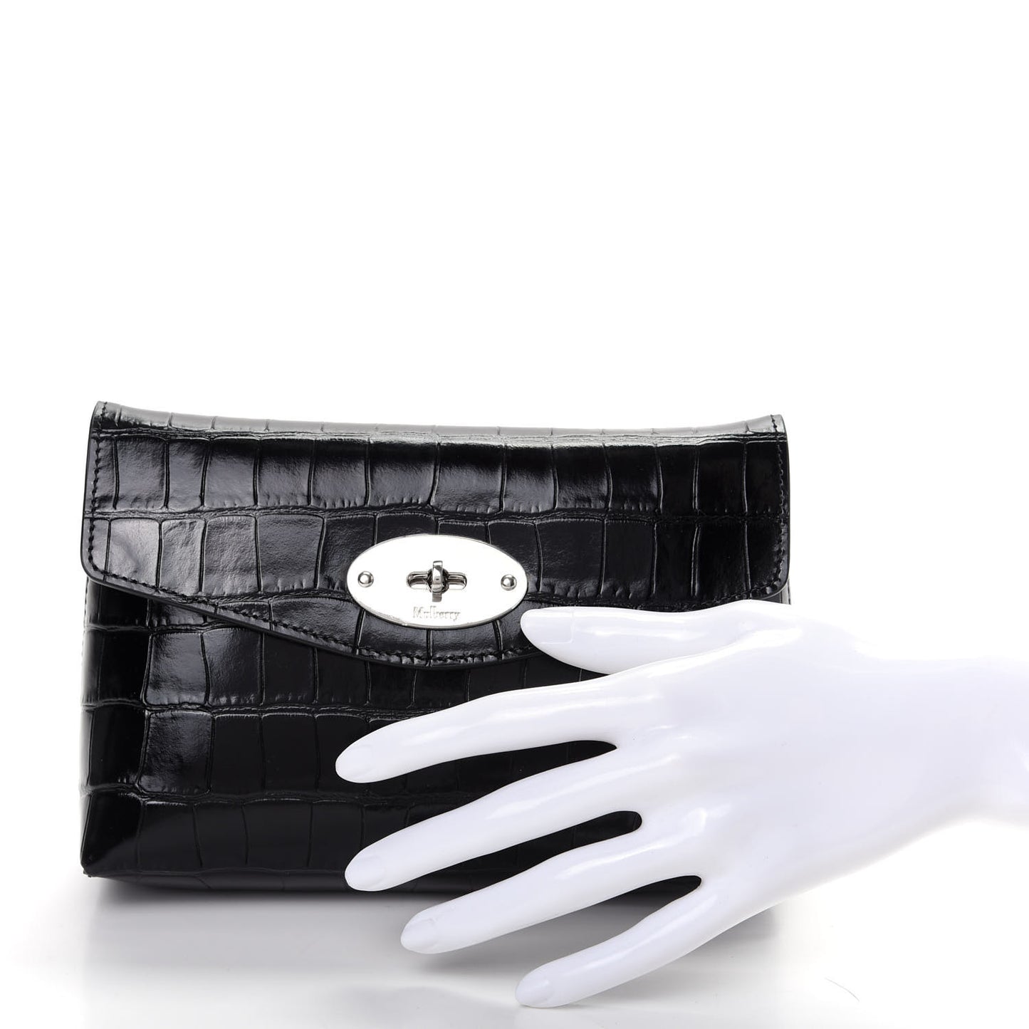 Shiny Crocodile Small Darley Cosmetic Pouch Black