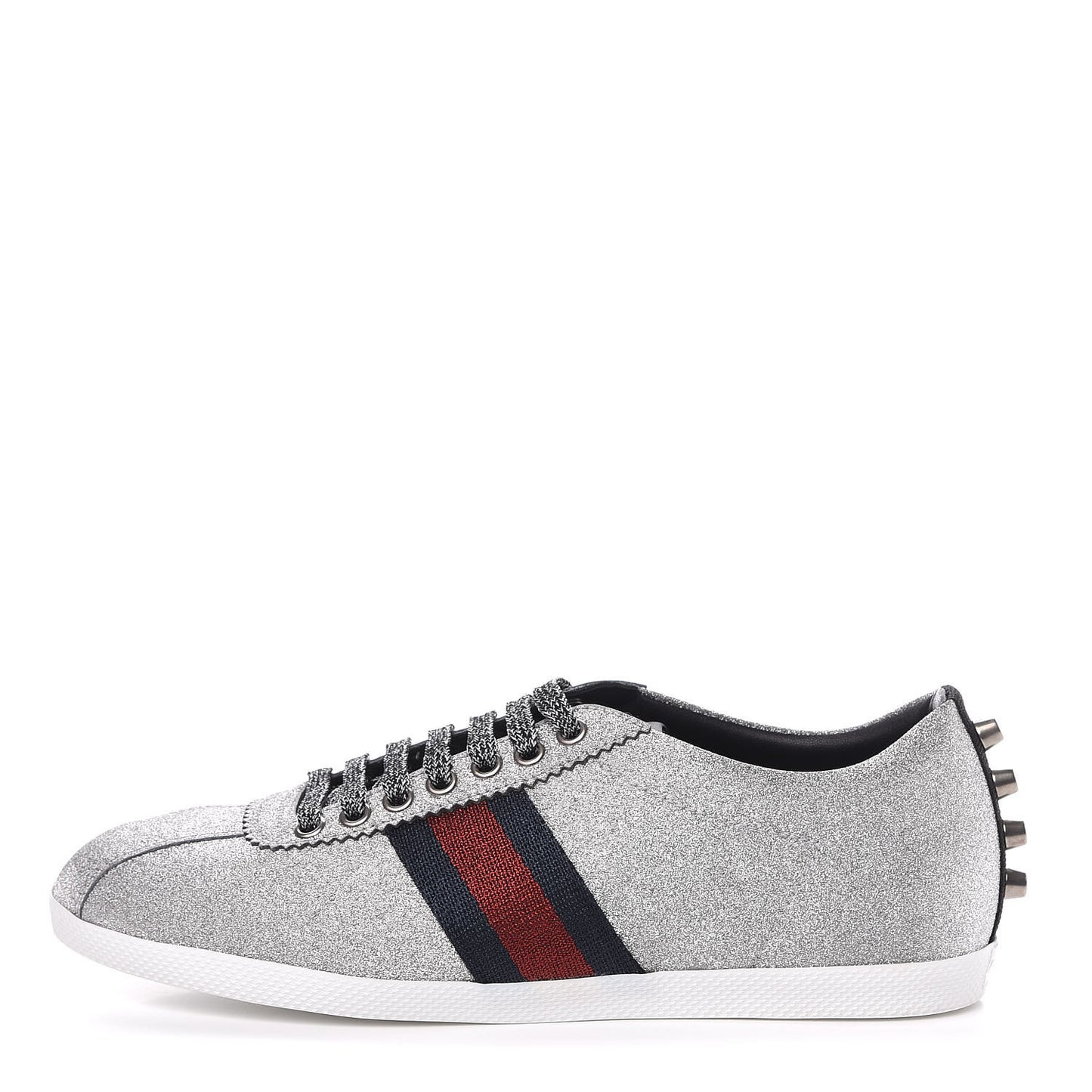 Glitter Fabric Studded Web Womens Sneakers 39.5 Silver