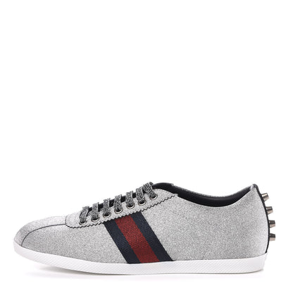 Gucci Glitter Fabric Studded Web Womens Sneakers 39.5 Silver 1 of 8