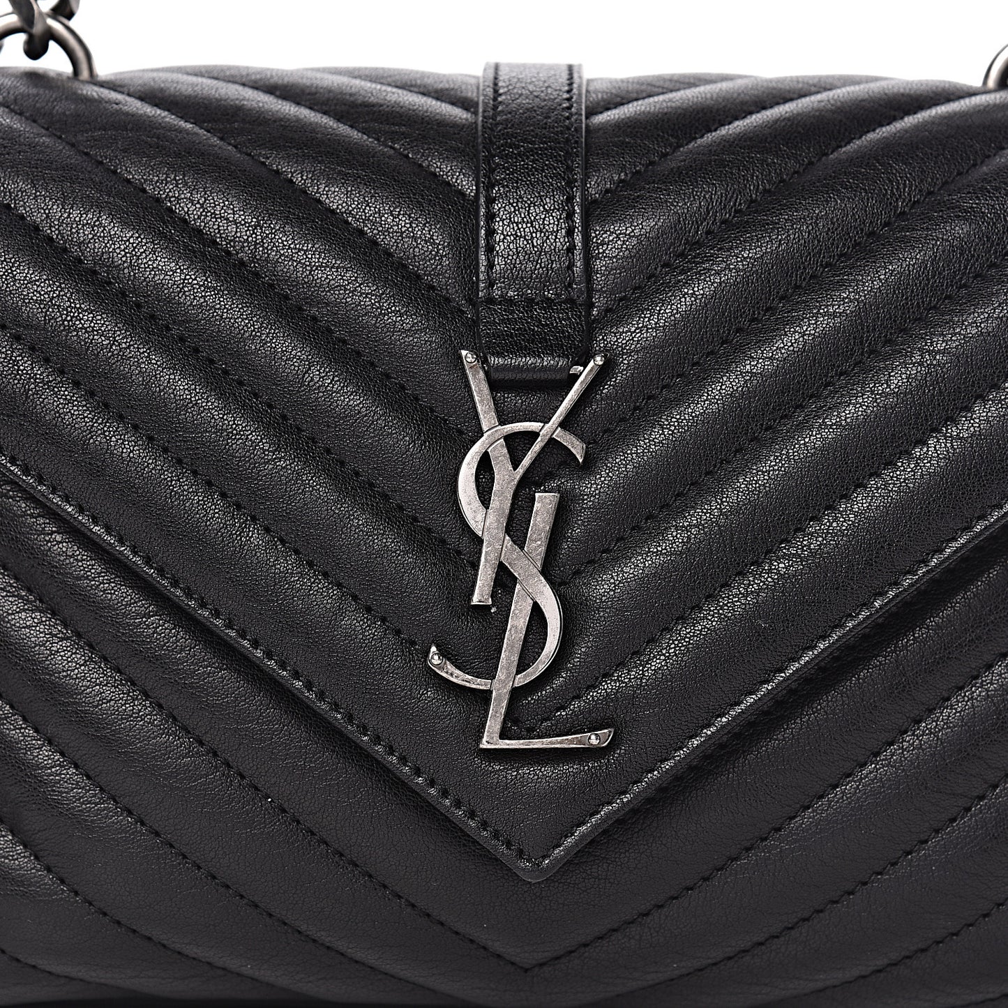 Sheepskin Matelasse Chevron Monogram Medium College Bag Black