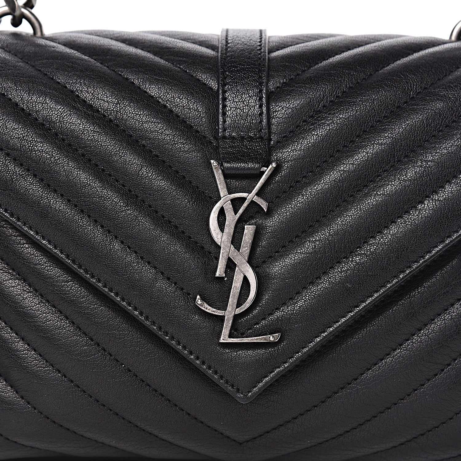 Saint Laurent Sheepskin Matelasse Chevron Monogram Medium College Bag Black 13 of 13