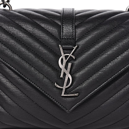 Saint Laurent Sheepskin Matelasse Chevron Monogram Medium College Bag Black 13 of 13