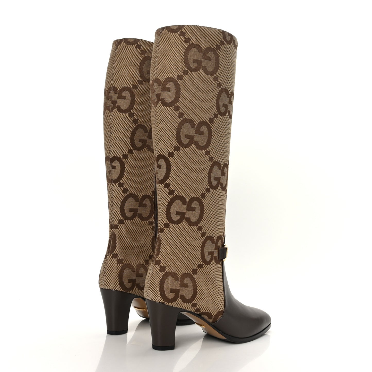 Monogram Jumbo GG Calfskin Interlocking G Anna Boots 38 Camel Ebony