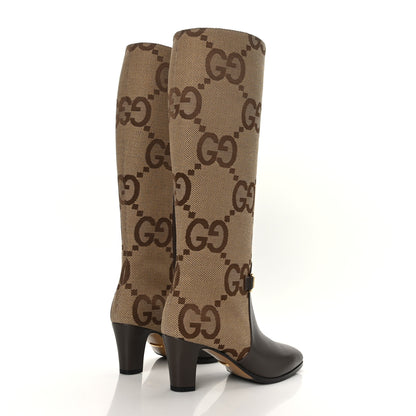 Gucci Monogram Jumbo GG Calfskin Interlocking G Anna Boots 38 Camel Ebony 4 of 7