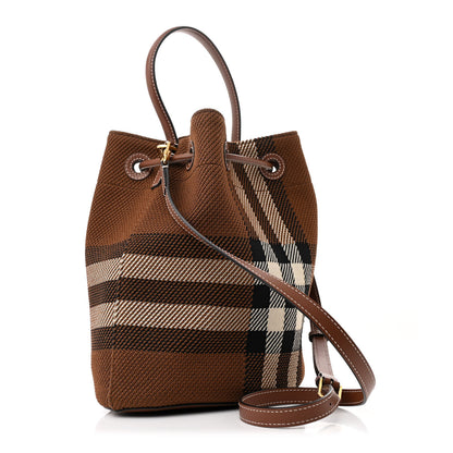 Burberry Knitted Check Calfskin TB Small Drawstring Bucket Bag Dark Birch Brown 3 of 12