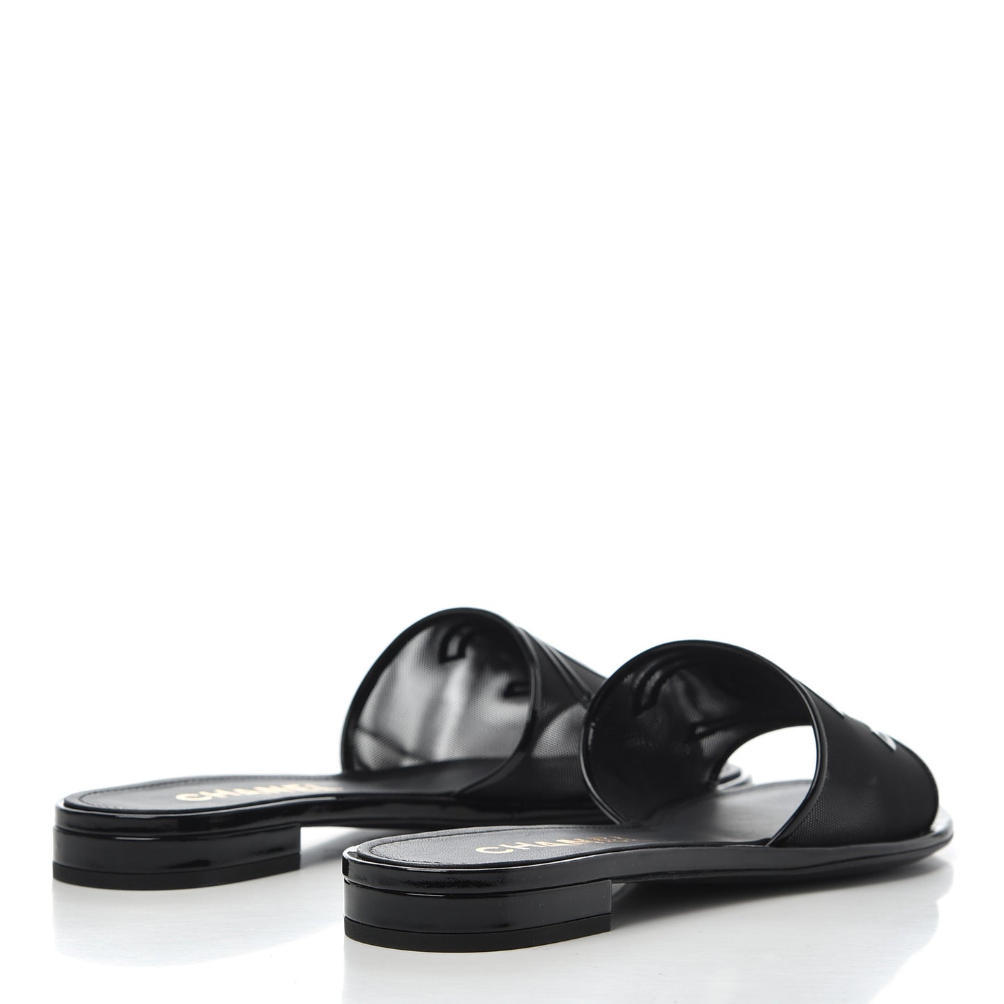 Mesh Patent Calfskin CC Mules 39 Black