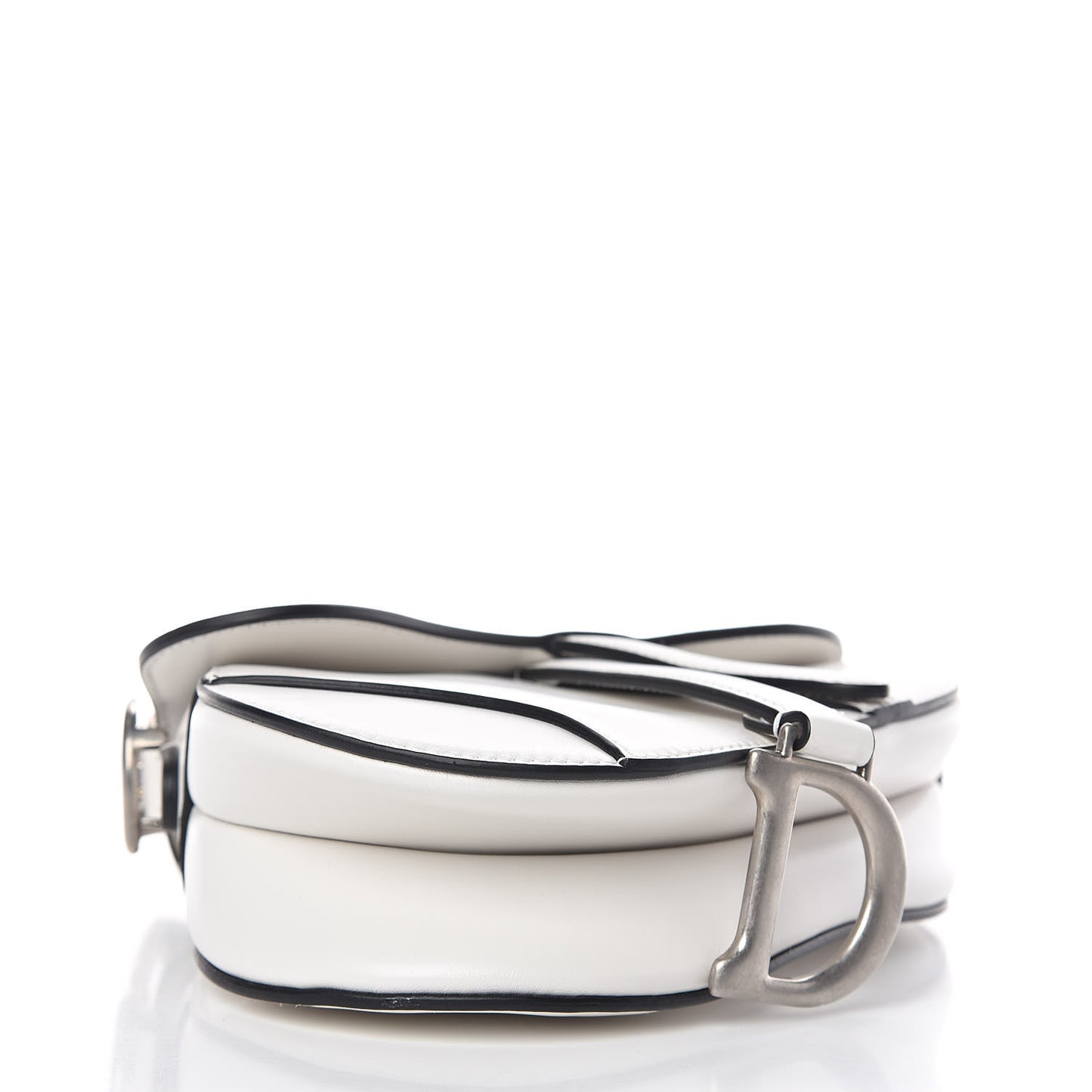 Grained Calfskin Mini Saddle Bag White