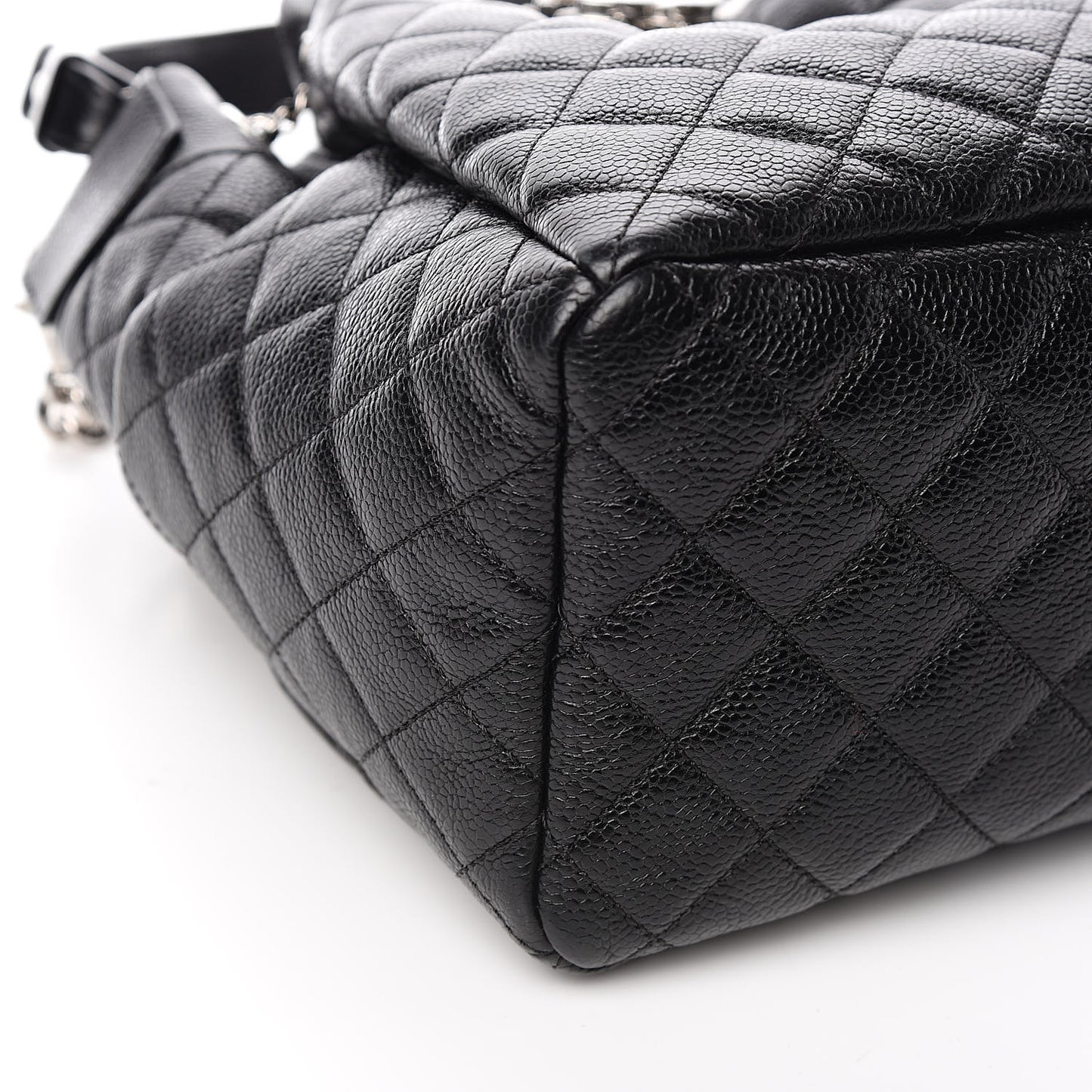 Grained Calfskin Quilted CC Chain Bucket Drawstring Bag Black
