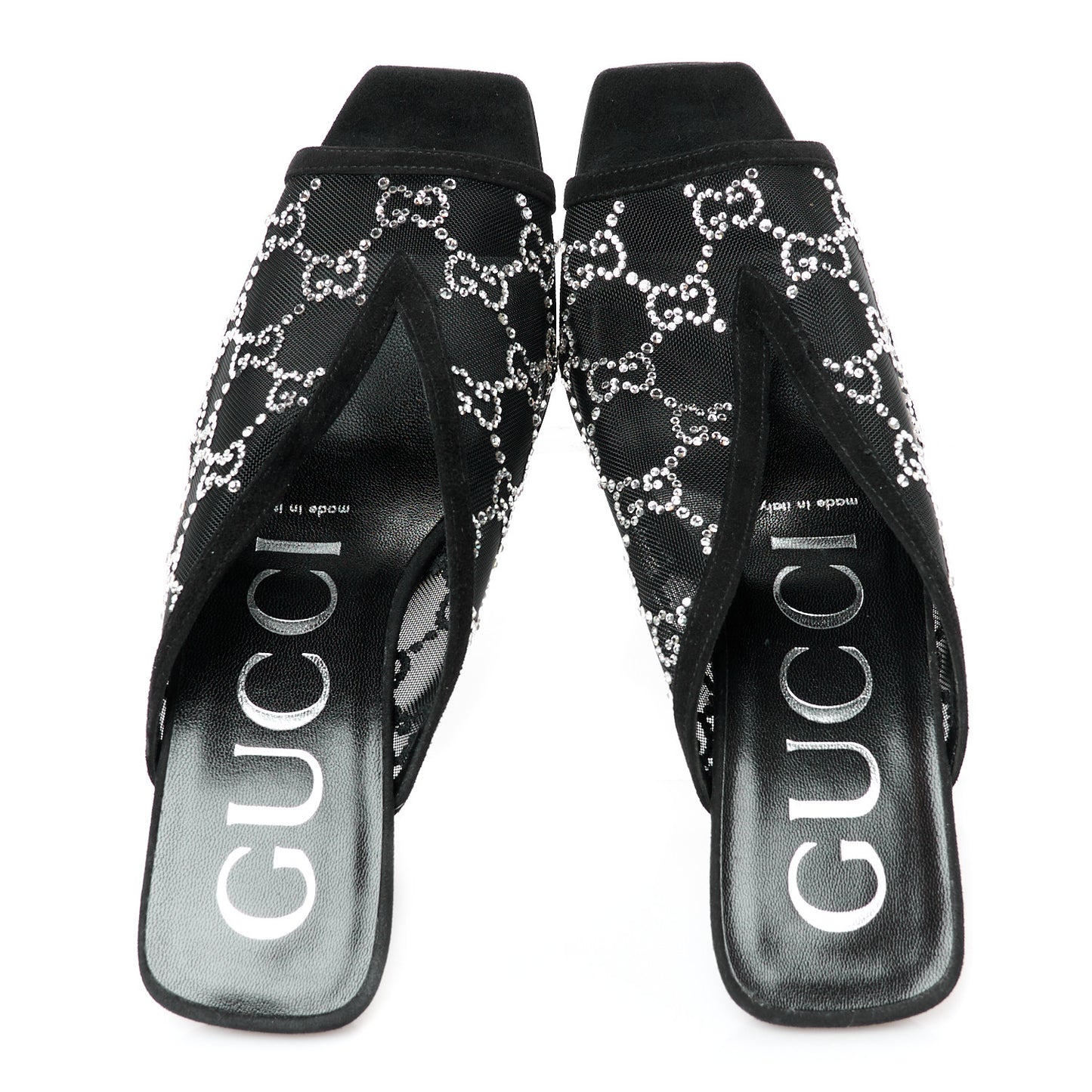 Tela Retino Kid Scamosciato Crystal GG Monogram Square G 95mm Slide Sandals 37 Black