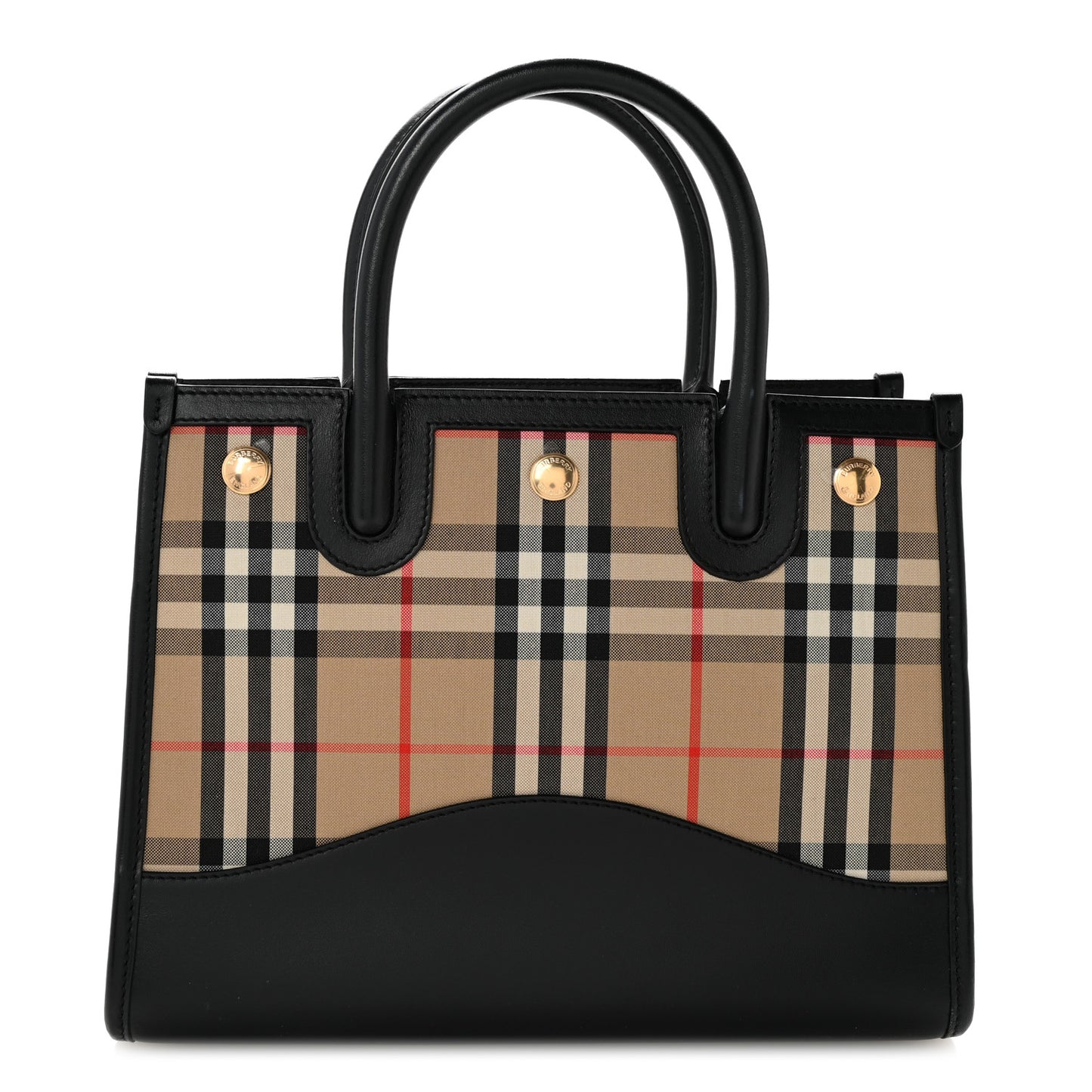 Calfskin House Check Mini Two Handle Title Bag Black
