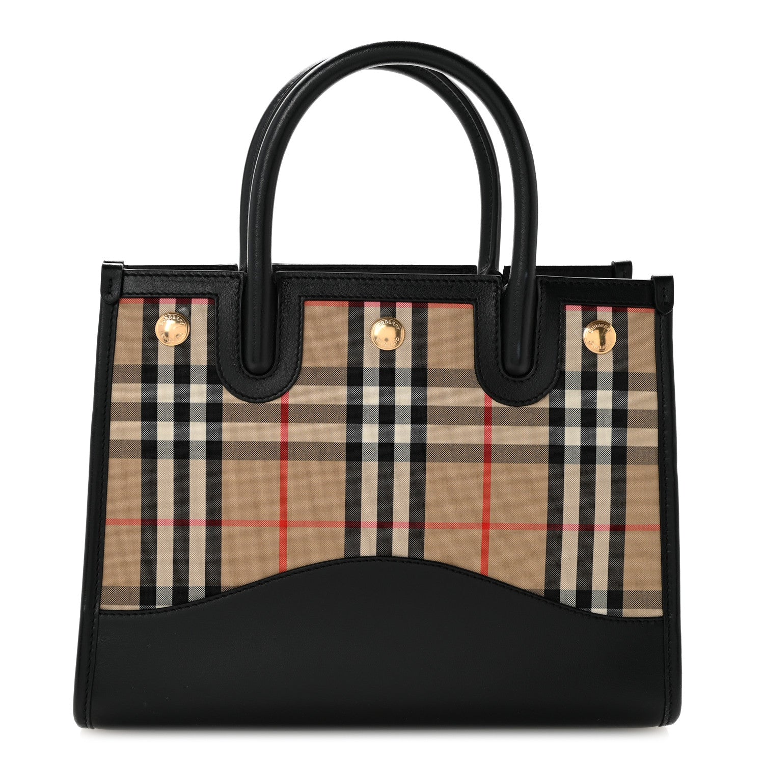 Burberry Calfskin House Check Mini Two Handle Title Bag Black 1 of 12