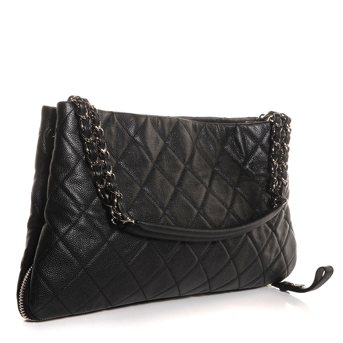 Caviar Expandable Zip Shoulder Bag Black