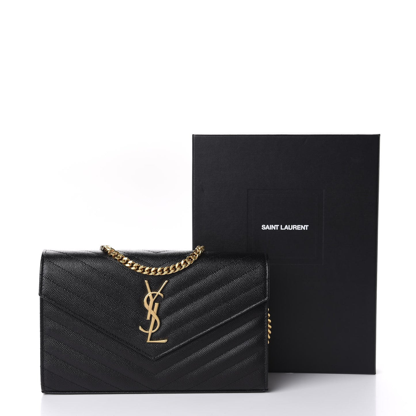 Grain De Poudre Matelasse Chevron Monogram Chain Wallet Black