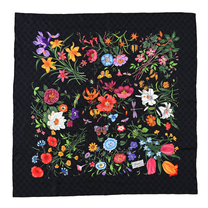 Gucci Silk Twill GG Monogram Flower Square Scarf Black Multicolor 1 of 3