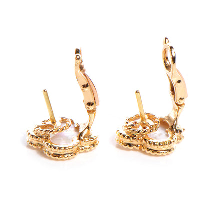 Van Cleef & Arpels 18K Yellow Gold Mother of Pearl Vintage Alhambra Earrings 4 of 7