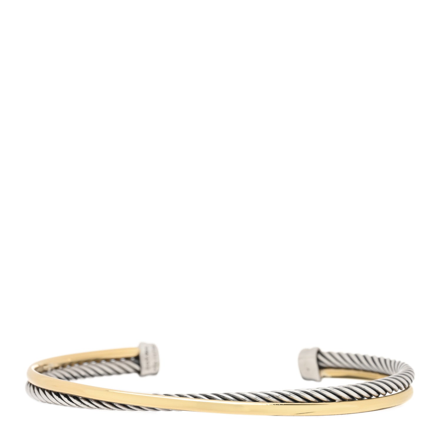 David Yurman Sterling Silver 18K Yellow Gold 3mm Crossover Cuff Bracelet 1 of 3
