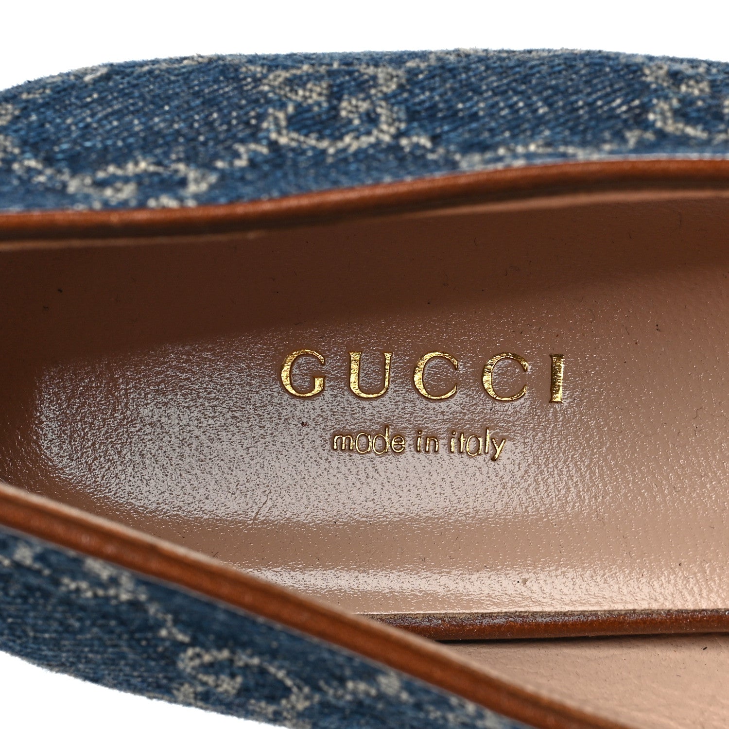 Gucci New Denim Monogram Malaga Kid GG Marmont Loafers 40 Blue Tea Cuir Epilog 7 of 8