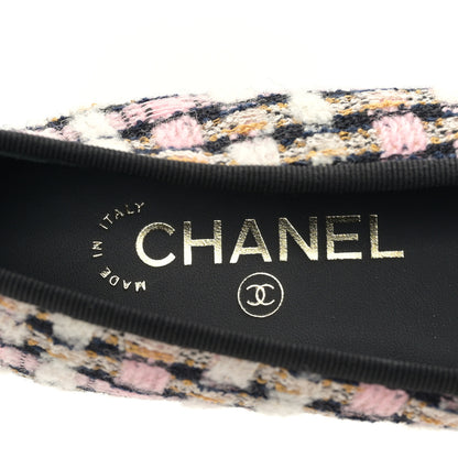 Chanel Wool Cotton Tweed Corduroy Cap Toe Ballerina Flats 38 Black Multicolor 7 of 9