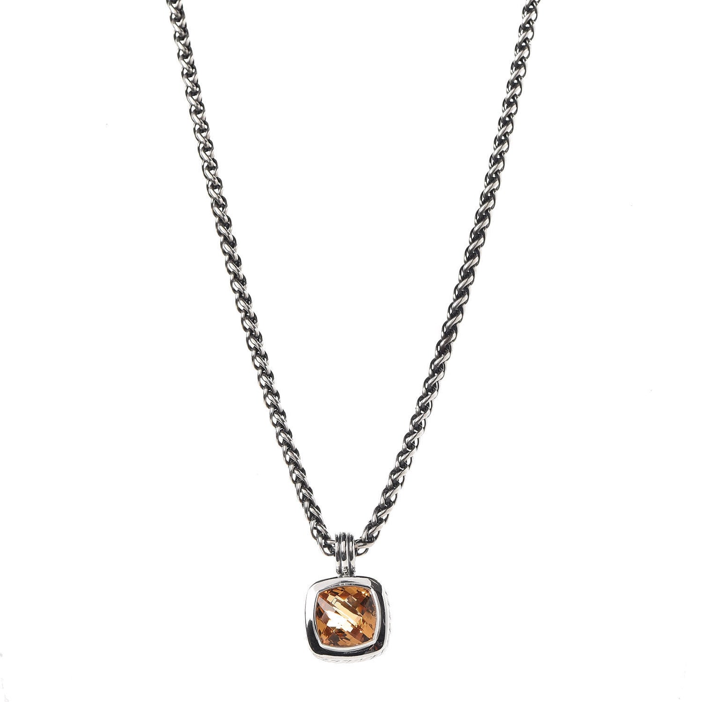 Sterling Silver 18K Yellow Gold Citrine Albion Pendant Wheat Chain Necklace