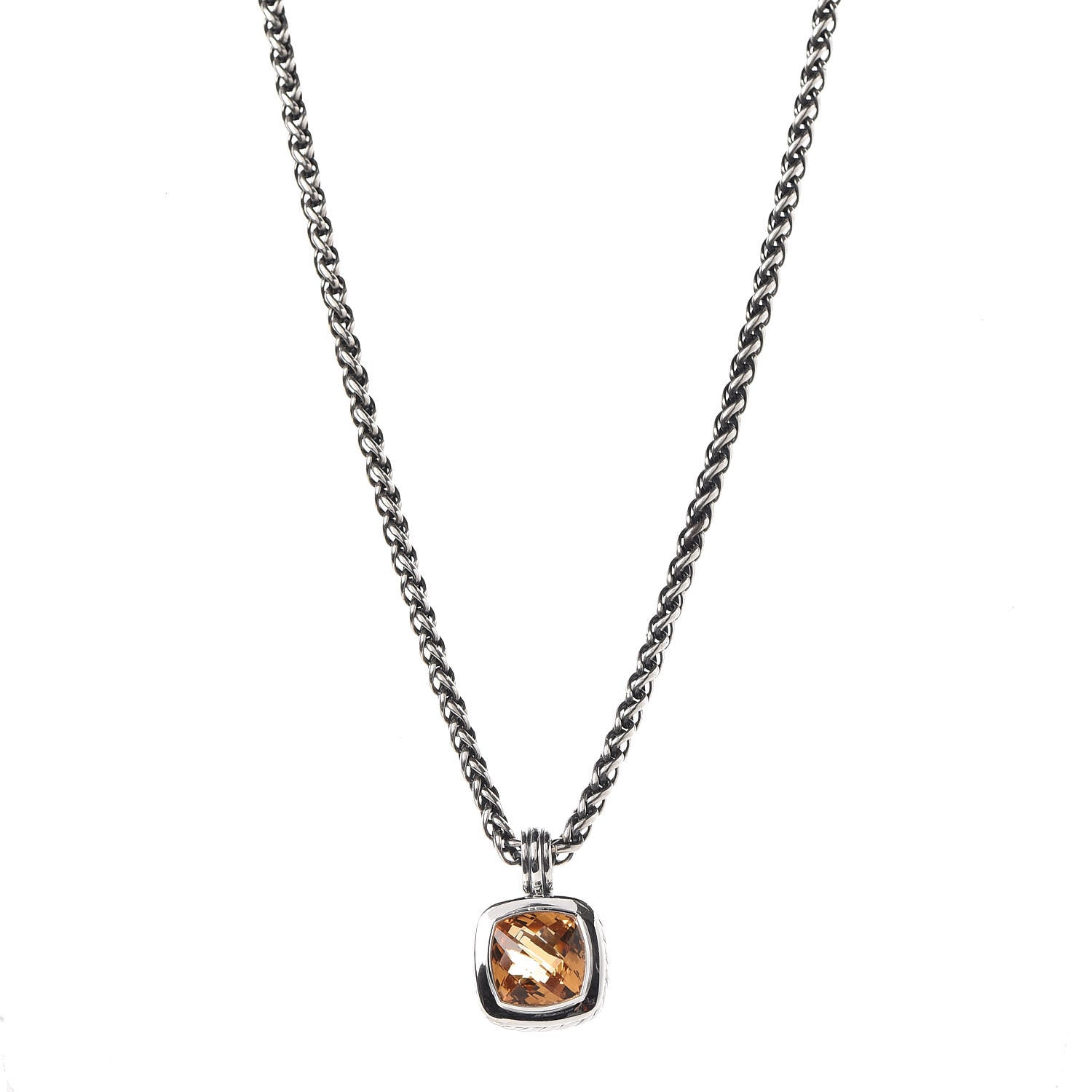 David Yurman Sterling Silver 18K Yellow Gold Citrine Albion Pendant Wheat Chain Necklace 1 of 6
