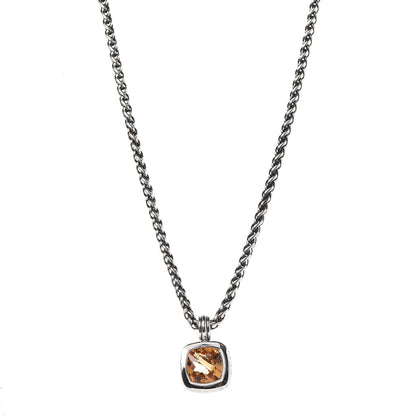 David Yurman Sterling Silver 18K Yellow Gold Citrine Albion Pendant Wheat Chain Necklace 1 of 6