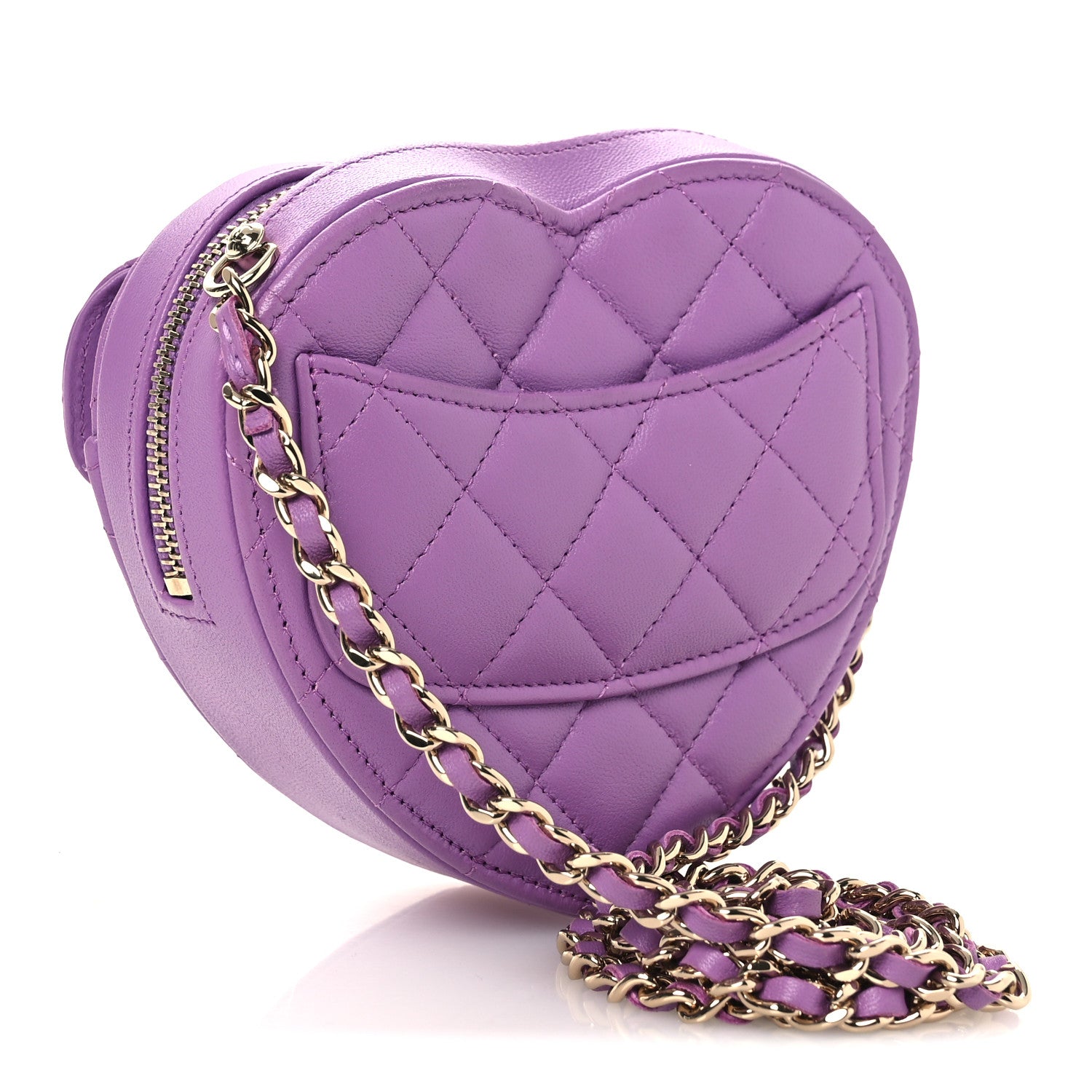 Chanel Lambskin Quilted CC In Love Heart Clutch With Chain Purple 3 of 10