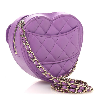 Chanel Lambskin Quilted CC In Love Heart Clutch With Chain Purple 3 of 10