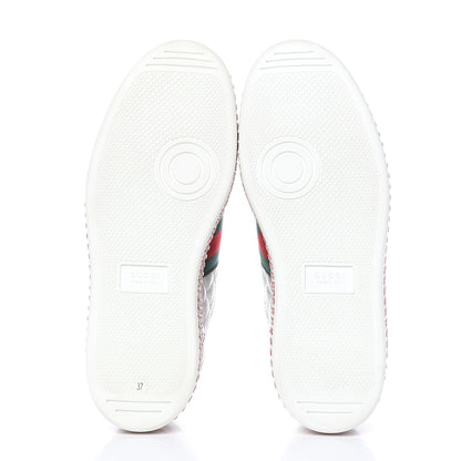 Gucci Laminated Nappa Crystal Web Bee Embroidered Trapuntata Womens Ace Platform Sneakers 37 Argento 5 of 9
