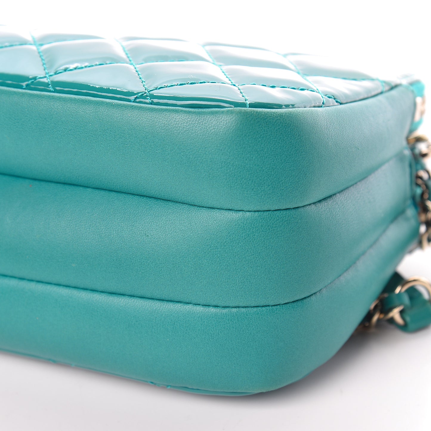 Patent Quilted Crown CC Double Zip Bag Blue