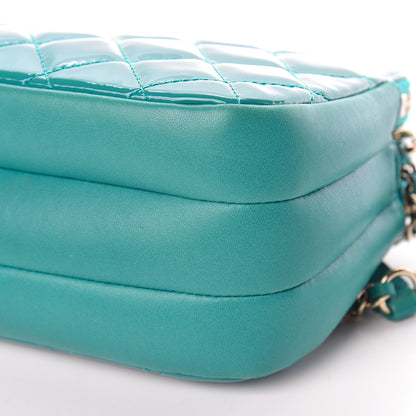 Chanel Patent Quilted Crown CC Double Zip Bag Blue 11 of 11