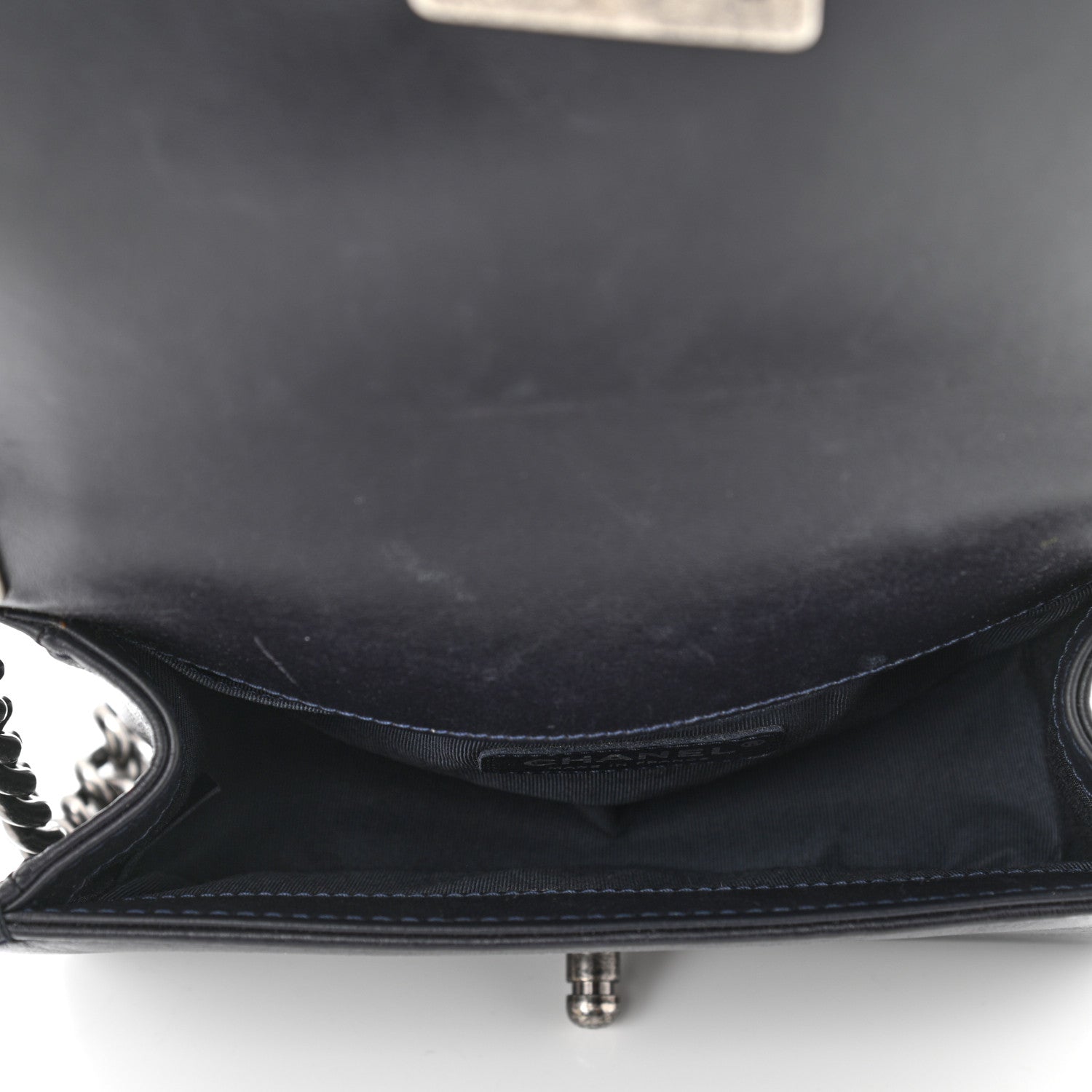 Chanel Shiny Goatskin Quilted Small Boy Top Handle Flap Navy Blue 5 of 14