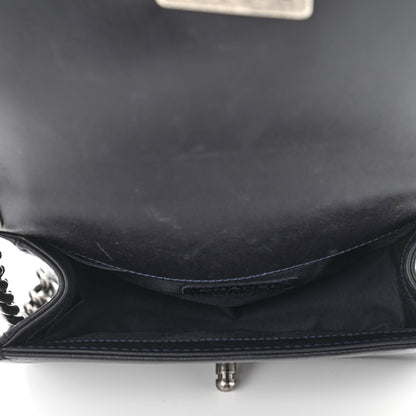Chanel Shiny Goatskin Quilted Small Boy Top Handle Flap Navy Blue 5 of 14
