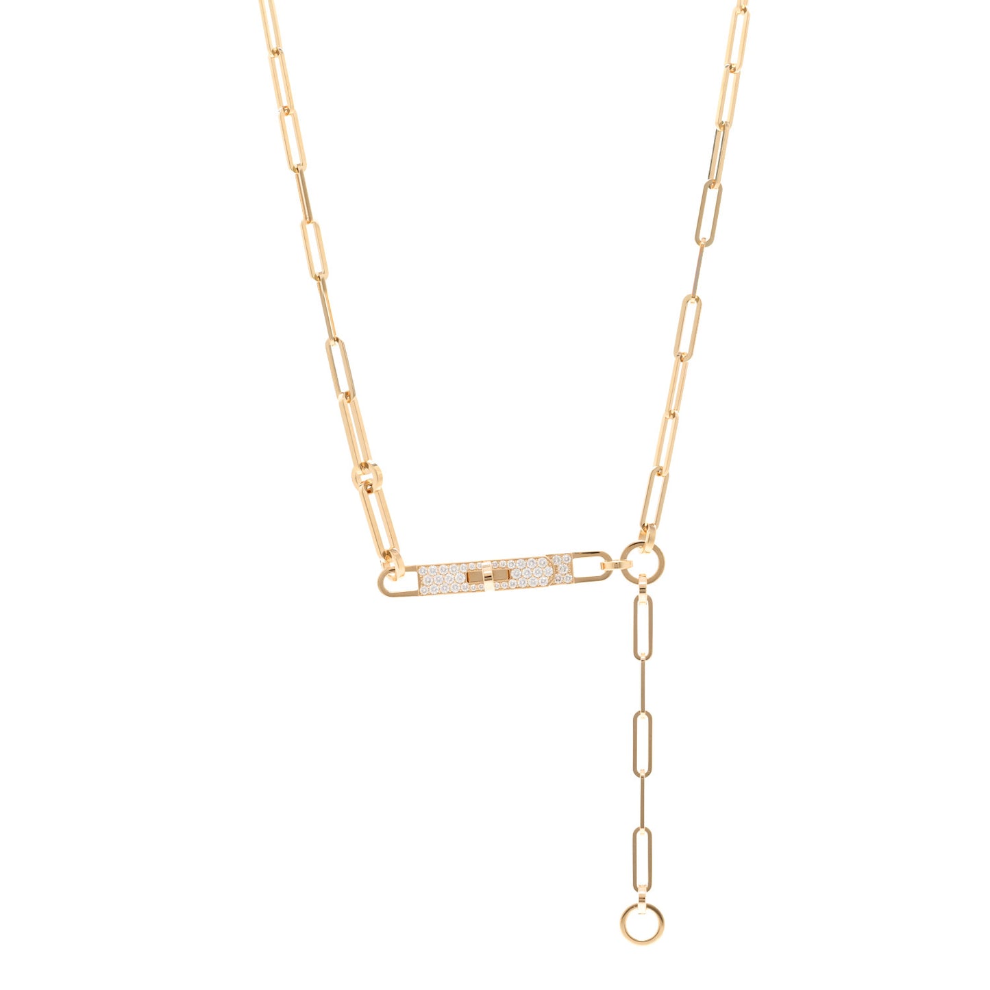 18K Yellow Gold Diamond Pave PM Kelly Chaine Lariat Necklace ST
