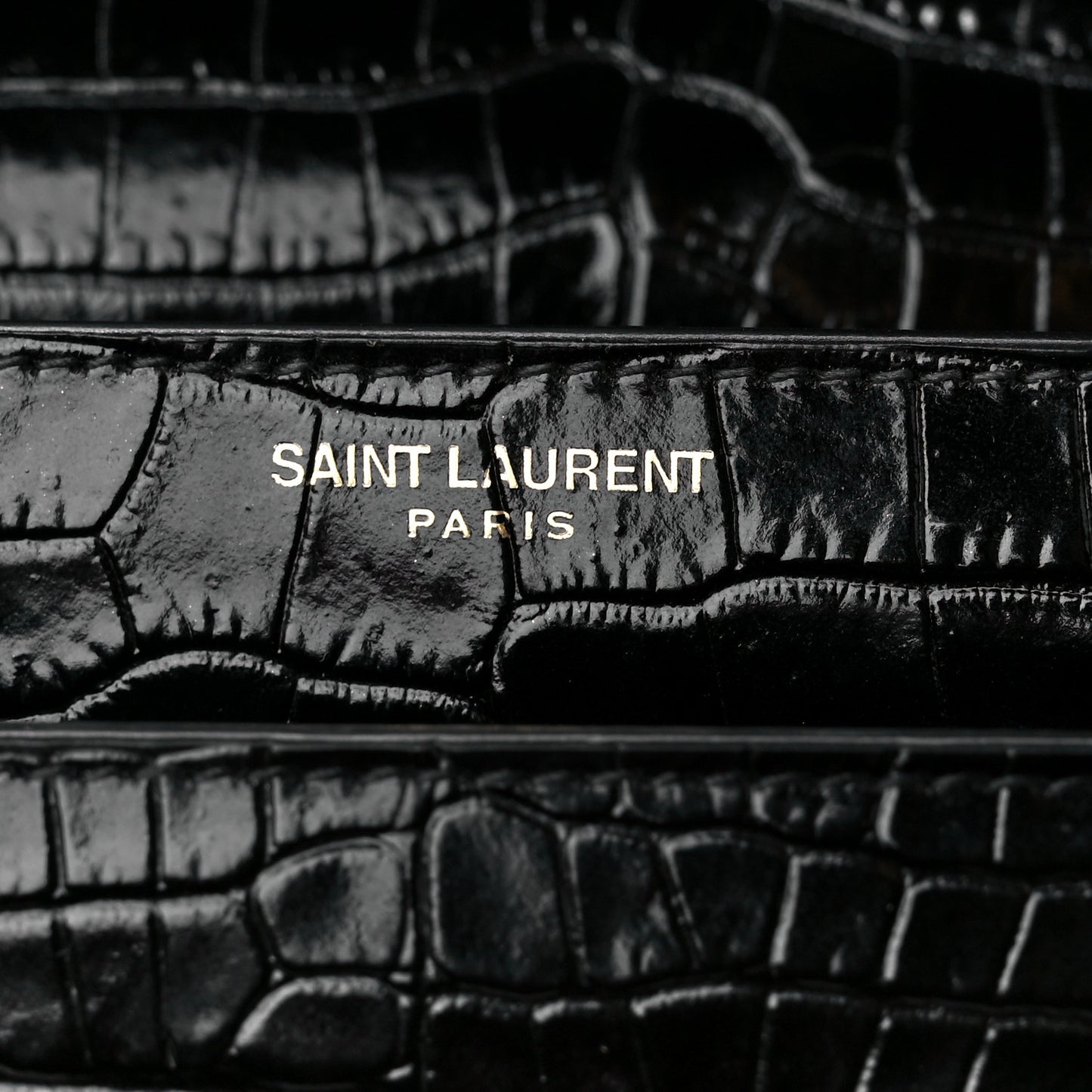 Calfskin Crocodile Embossed Medium Monogram Sunset Black