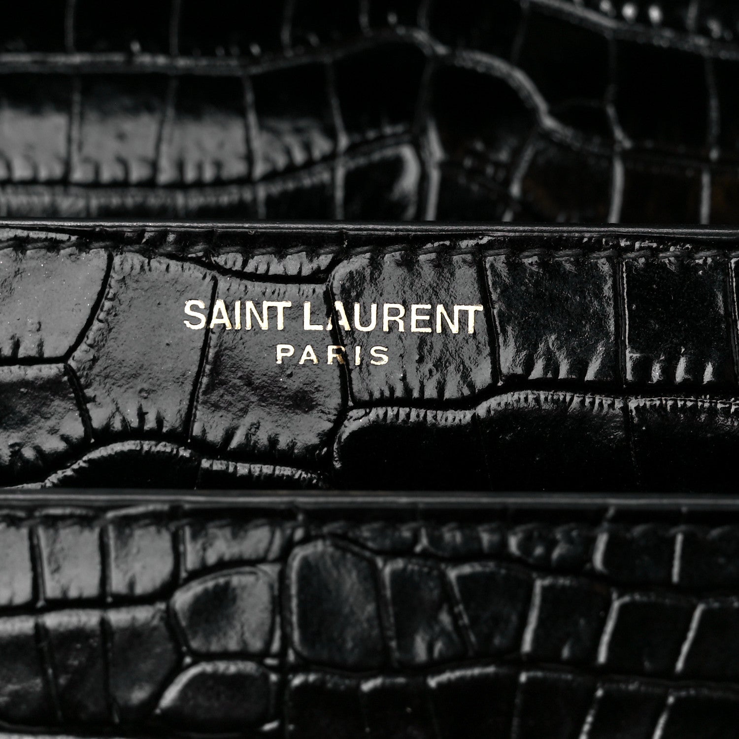 Saint Laurent Calfskin Crocodile Embossed Medium Monogram Sunset Black 9 of 16